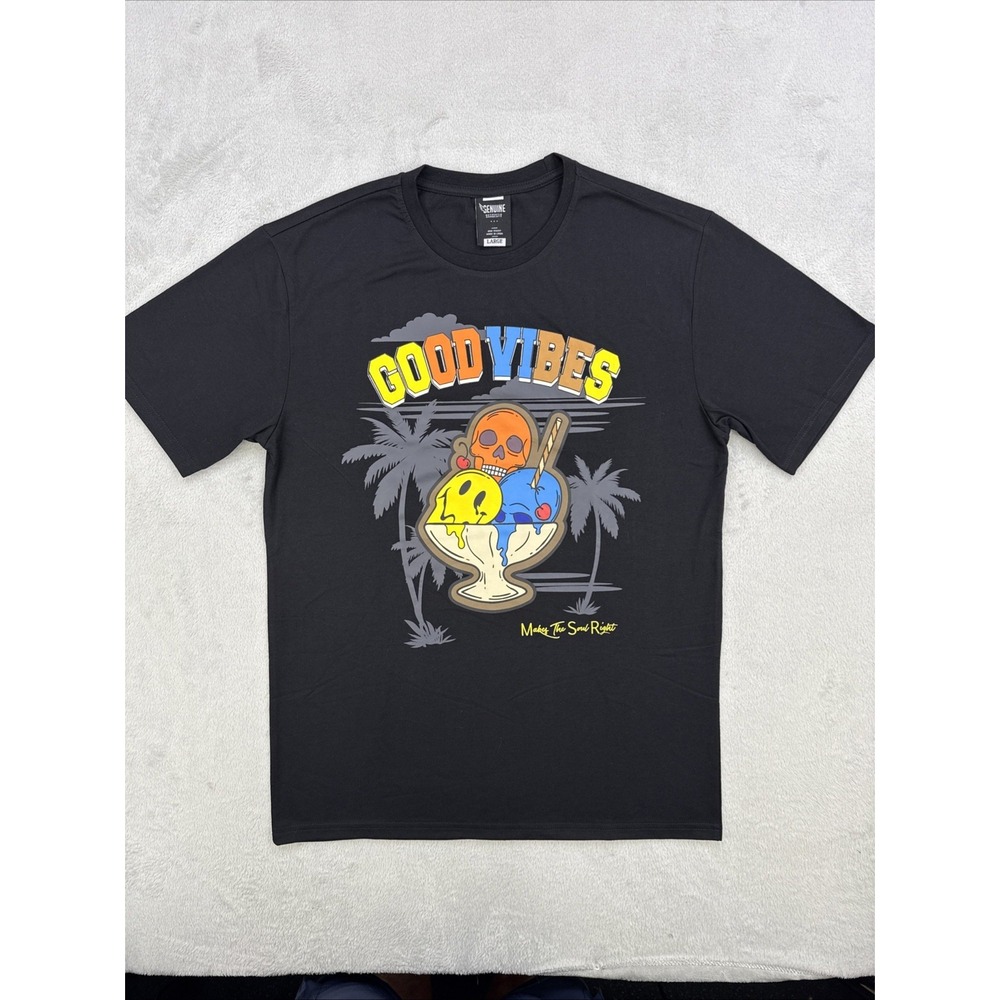 Genuine Shirt Mens Large Black Good Vibes Streetwear Graphic‎ T-Shirt
